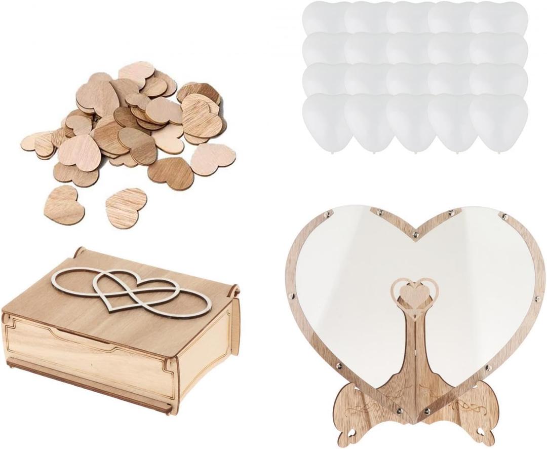 Wedding Guest Book Wedding Set, Love Frame Heart Balloons Love Wood Chip Storage Box, Personalized Memories Ornaments