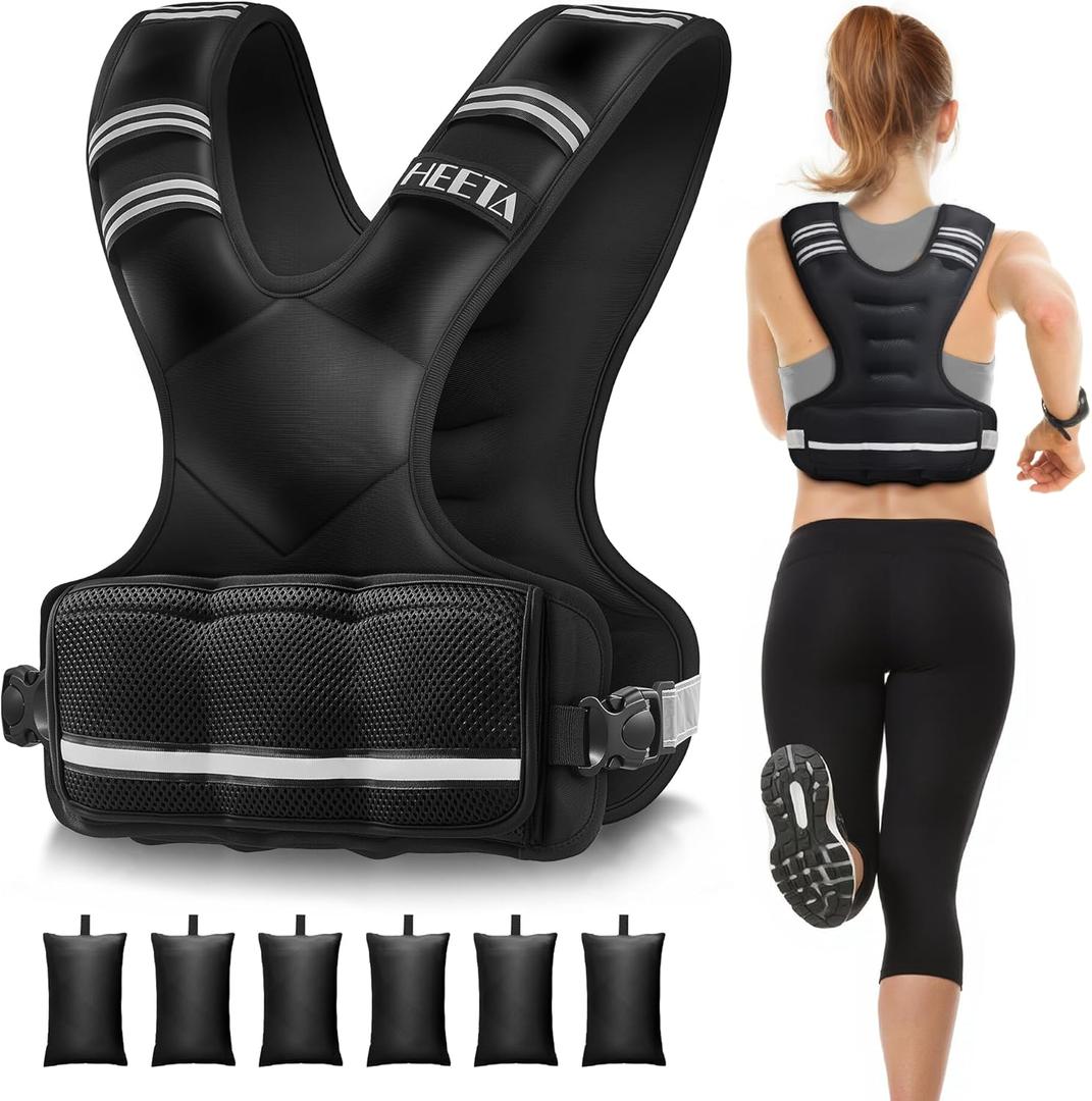 HEETA Adjustable Weighted Vest for Women Men, 10-18lbs Body Weight Vest Exercise Set with 6 Ironsand Weights & Reflective Strips for Walking Running Workout Cardio Strength Training