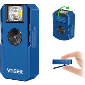 VTIGER C1 Rechargeable EDC Flashlight Clip-on Light, 1300 Lumens Powerful Portable Mini Swivel Clip Light,Multi-Mode,IPX6 Waterproof, Magnetic Small Pocket Lights for Cycling,Working,Emergency,Signal (Blue)