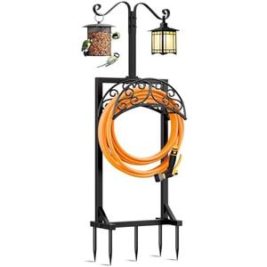 Jvgoo Garden Hose Holder for Outside - Upgraded Water Hose Holders with 5 Spikes & 2 Shepherds Hooks, Freestanding Hose Stand Heavy Duty Hose Hanger Hose Storage Hose Reel Rack for Outside Yard Lawn