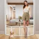 Freestanding Short Dog Gate, 16.5" Tall Small Pet Gate Easily Step Over, Metal Foldable Pet Gate, Up to 51" Wide Puppy Fence, Gate for Stairs and Doorways, Indoor, Outdoor Use, No Drill Pressure Mount