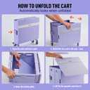 Folding Utility Cart Portable Rolling Crate Handcart Shopping Trolley Collapsible Tool Box, with Lid, on Rotate Wheels, for Grocery, Shopping, Office, Teacher, Camp,File (Purple)