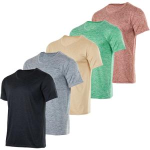 Real Essentials 5 Pack: Mens V-Neck Dry-Fit Moisture Wicking Active Athletic Tech Performance T-Shirt (Medium)