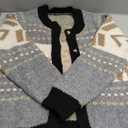 Saodimallsu Womens Button Up Cardigan Sweaters Crew Neck Vintage Fair Isle Long Sleeve Warm Knit Christmas Sweater Coats (Small, Beige)