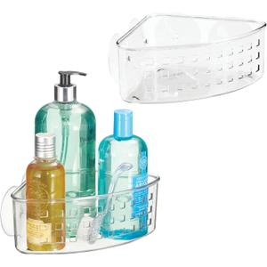 iDesign Plastic Suction Cup Corner Shower Basket for Bathroom Storage, Set of 1, Clear, Made in USA
