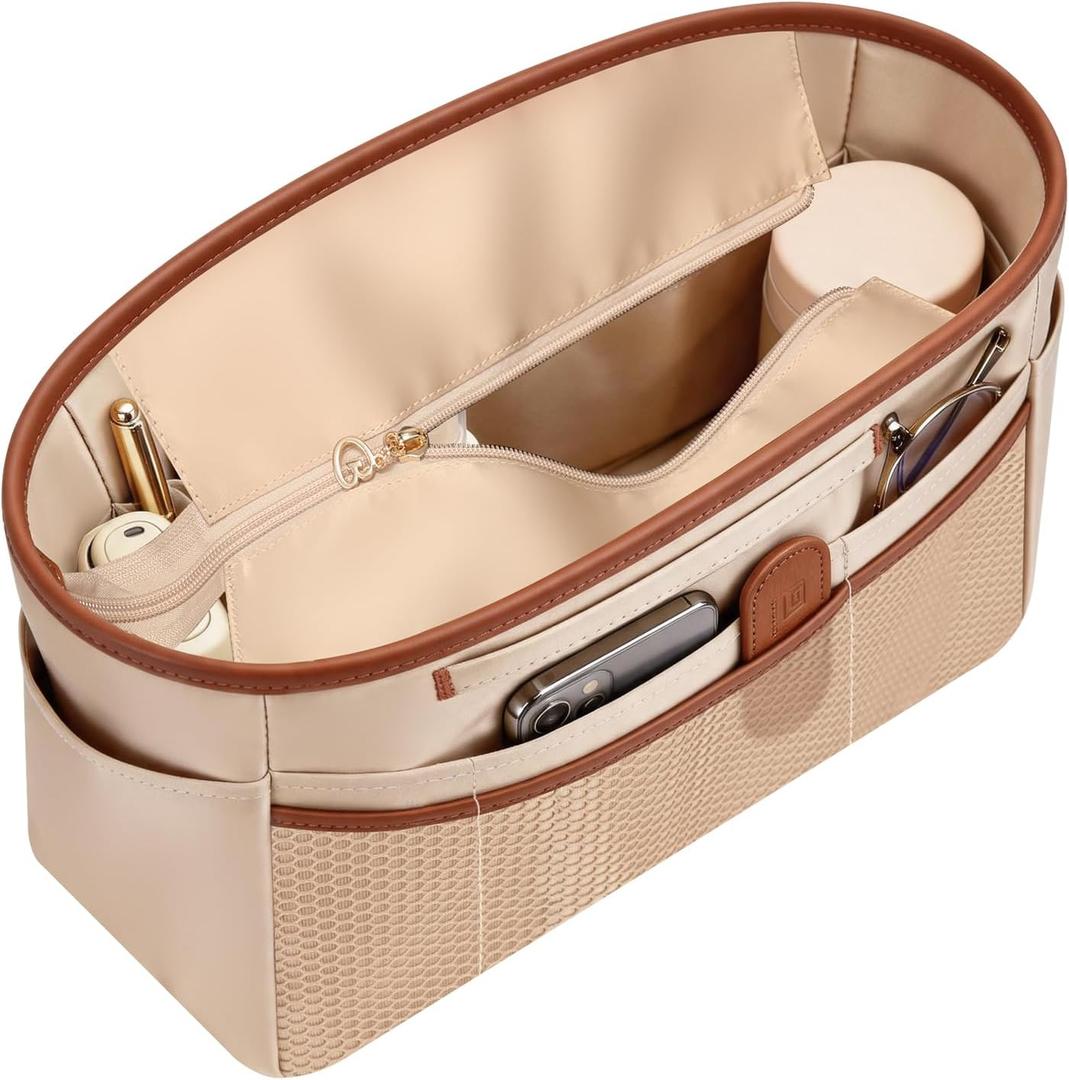 GIVLEFLY Purse Organizer Insert for Tote Bag, Large Bag Organizer Insert with Zipper Pocket, Multi Pocket Handbag Organizer, Structured Purse Liner Shaper