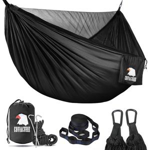 Covacure Camping Hammock - 772lbs Capacity Double Hammock with Tree Straps, Lightweight Parachute Nylon Outdoor Survival Gear for Hiking, Backpacking, Travel or Backyard (Black)