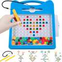 Magnetic Drawing Board for Kids, Toddler Magnet Doodle Board with Beads and 2 Pens, Magnetic Dot Art Toys, Airplane Car Travel Activities (Blue Cat)