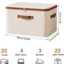 Tuza 3 Pcs Rigid Storage Bins with Zipper Lid, Cotton Linen Fabric Storage Boxes, Foldable Shelves Clothes Storage Cubes with Handles for Wardrobe, Closet(Beige, 56L)