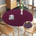 Obstal Fitted Round Table Cloth, Reversible Waterproof Stain Resistant Elastic Stretch Tablecloth, Wipe Clean Table Cover for Outdoor/Indoor Use, Fits Round Tables up to 32" - 36" Diameter, Burgundy