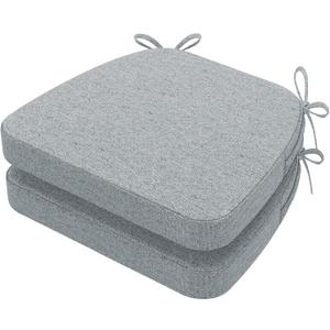 AAAAAcessories D-Shaped Chair Cushions, 2" Thick Dining Chair Pads with Ties and Removable, Machine-Washable Cover, 17" x 16", Set of 2, Gray