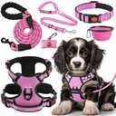 LOBEVE No Pull Dog Harness, Collar & Leash Set | Includes Dog Seat Belt, Collapsible Bowls & Poop Bag Dispenser. Ideal for Training, Walking, Hiking. Fits Small to Large Dogs(Pink-M)
