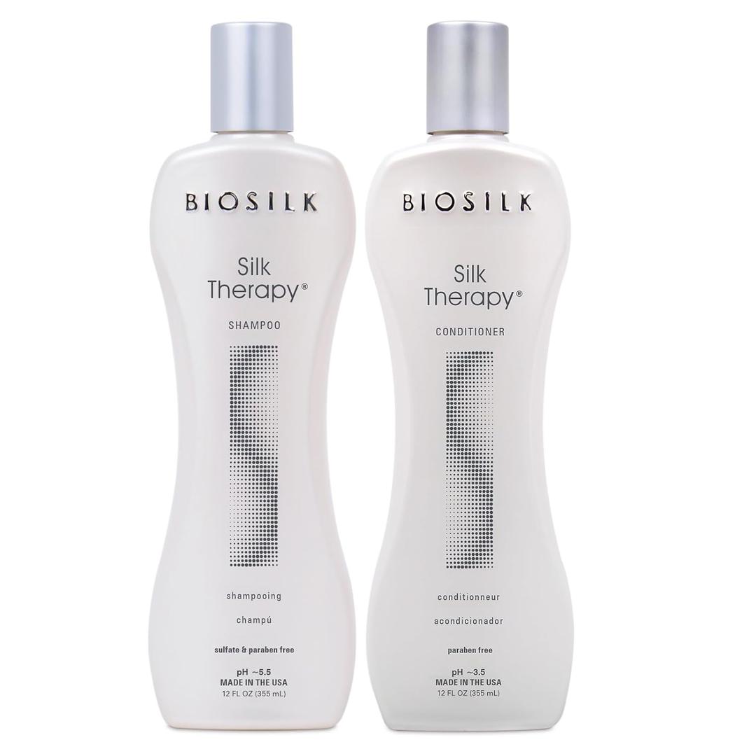 BioSilk Silk Therapy Duo Set, Shampoo & Conditioner for Gentle Cleansing, Moisturizing & Shiny Hair, Smooth, Replenished Hair, SulfateFree, ParabenFree, CrueltyFree, 12 Oz Each (Pack of 2)