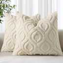 decorUhome Throw Pillow Covers 26x26 Inch Set of 2, Soft Plush Faux Wool Beige Solid Couch Pillow Covers, Accent Euro Sham Farmhouse Neutral Square Pillow Cases for Sofa Bed Living Room