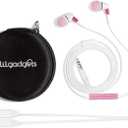 LilGadgets Wired Ear Buds for Kids - Safe & Comfortable, Volume Limited, Wired Earbuds for Kids with an in-Line Microphone, Travel Case, and Splitter - Pink