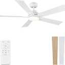 Modern Ceiling Fans with Lights - 52 inch Outdoor White Ceiling Fan with Light and Remote, Reversible DC Motor, 6-Speed Quiet 3CCT LED Dimmable for Bedroom, Indoor and Outdoor, Patios , ETL Listed