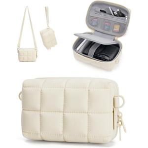 BAGSMART Digital Camera Case, Protective Puffy Camera Case with 2 Carrying Ways, Lightweight & Waterproof Small Camera Bag for Canon PowerShot G7X Mark II/III/Sony DSCW800/DSCW830 - Beige