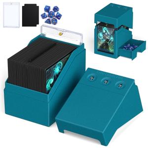 Proijeut Mtg Deck Box with Life Counter, Commander Deck Box Fits 100 Double-Sleeved Cards, Magic Card Storage Box with Commander Display & Dice Tray, Fit for MTG, TCG, CCG (Teal)