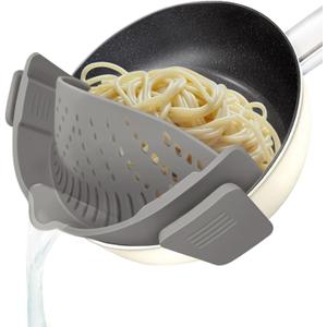 YEVIOR Clip on Strainer for All Pots Pan,Silicone Pasta Strainer Kitchen Gadgets,Collapsible Colander for Noodle,Vegetables,Fruit,Spaghetti (Grey) (Gray)