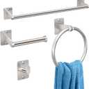 KLJKPA Brushed Nickel Bathroom Accessories Set, 4 Pieces Bathroom Hardware Set, 16 inch Towel Bar, Towel Racks for Bathroom, Robe Towel Hooks, Toilet Paper Holder Wall Mounted
