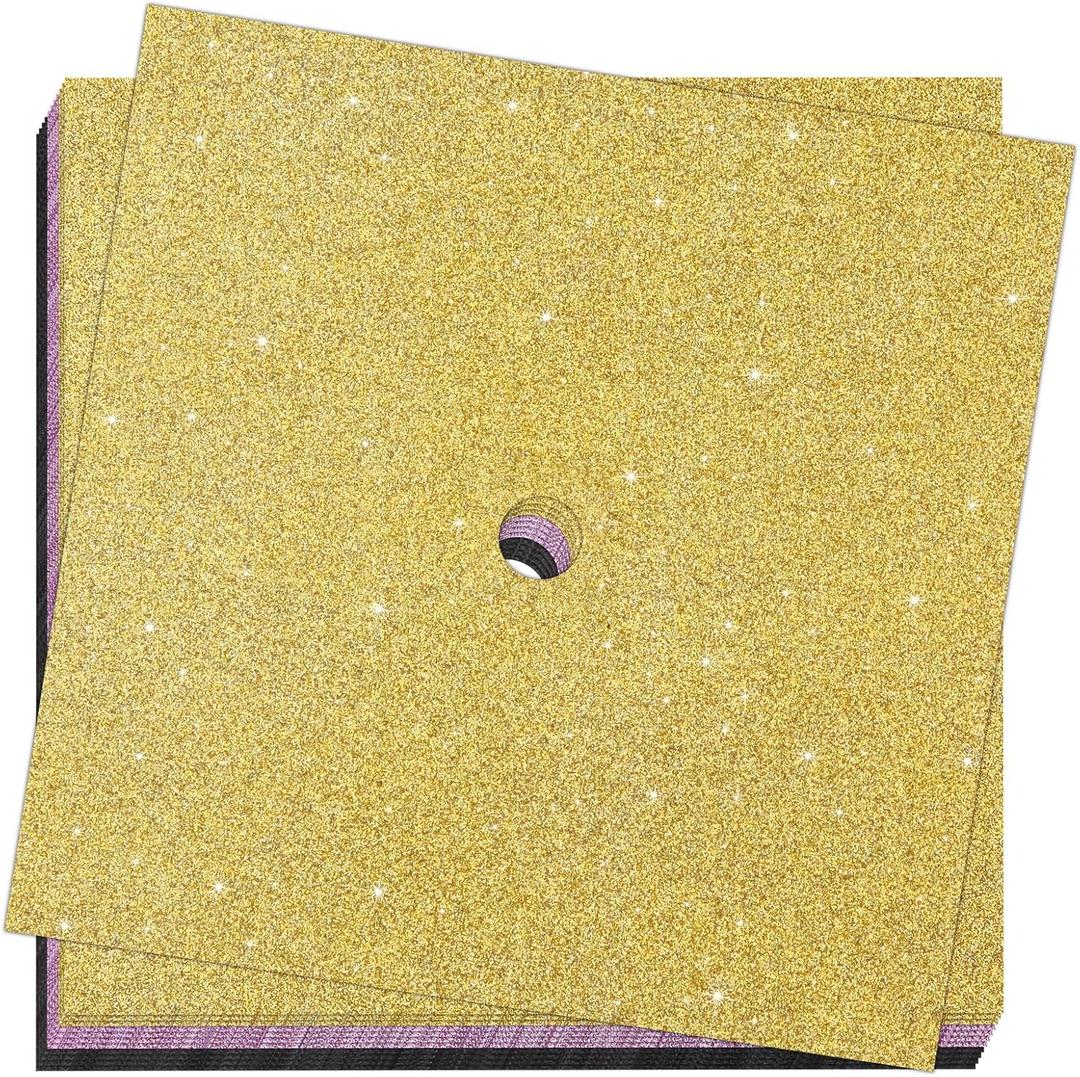 2026 Graduation Cap Decorations kit Graduation Cap Topper Blank, 12 Pcs Glitter Cardstock and 4 Pcs Gemstone Border Stickers for DIY Grad Cap Decorations