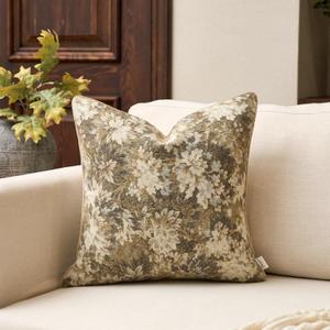 Yangest Neutral Floral Pillow Cover 20 x 20 Inches, Vintage Chenille Square Throw Pillow Cover Soft Decorative Farmhouse Accent Couch Pillow Cover for Living Room Bedroom, Beige