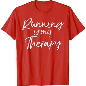 Running is my Therapy Shirt Funny Cute Runner Shirt Run Tee T-Shirt (Small, Red)