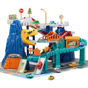 TEMI Boys Dinosaur Race Track Playset, Kids Car Garage Parking Adventure Toy with 10 Mini Cars, Educational Toy Ramp Playset for 3 4 5 7 8 Year Old Toddler Boys Preschool Girls