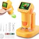1600X Microscope for Kids, 4K 2.0" Screen Kids Microscopes with Slides Kit Microscope for Toddlers Christmas Birthday Gifts Toys for 3-14 Year Old Children Students (Yelllow)