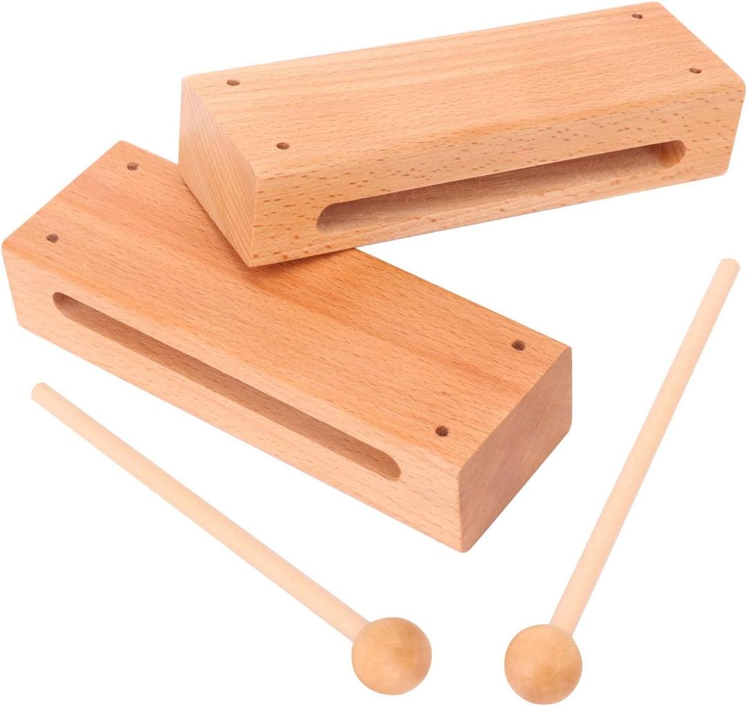 2 Set Solid Wood Rhythm Block with Mallet - Durable Musical Percussion Instrument, Fit for Musical Wood Block for Adults - Versatile Hand Percussion with Natural Acoustic Resonance