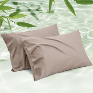 Bedsure Pillow Cases Queen, Cooling Pillow Cases, Rayon Derived from Bamboo Simply Taupe Pillowcases Queen Size Set of 2, Soft & Breathable Bedding Pillow Covers with Envelope Closure, 20x30 Inches