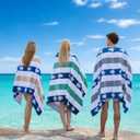 cabanana Large Beach Towel Oversized - Cotton Velour 35 x 70 Inch Sea Turtle Striped Terry Pool Towel, Cabana Soft Swimming Towel for Adults Women Men (Navy Feldspar)