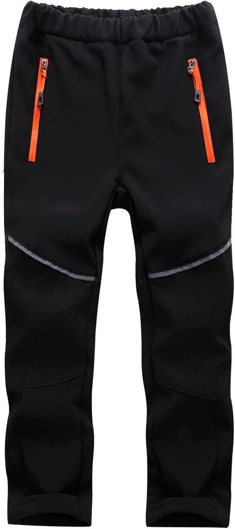 Toomett Boys snow cargo pants, Girls Kids Outdoor Fleece-Lined Soft Shell Hiking Fishing ski Insulated Pants (6-7 Years, Black)