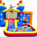 Inflatable Bounce House, Bouncy House for Kids 3-10 Ages, Jumping Castle with Air Blower, Carry Bag, Ball Pit, Basketball Hoop, Slide
