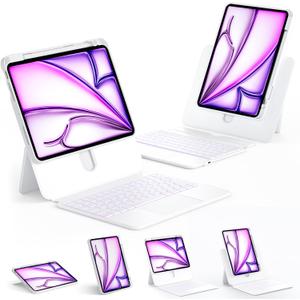 Keyboard Case for iPad Air 13-inch (M2 & M3, 2024 & 2025) and iPad Pro 12.9-inch (36 Gen) with Multi-Touch Trackpad, 360 Rotating Stand, Portrait & Raised Modes, Detachable Cover  White