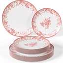 Trendables Disposable Plates For Party Supplies | Pink Floral Plastic Plates For Wedding 40 Pcs - 20 X 8 & 20 X 10 Dinner Plate Sets | Floral Plate Set Disposable Plastic Dinnerware Sets