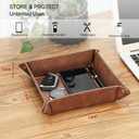 SITHON Valet Tray Desktop Storage Organizer Premium PU Leather Catchall Bedside Vanity Tray Nightstand Caddy Holder for Keys, Phone, Wallet, Coin, Valentine's Day Gift, Brown