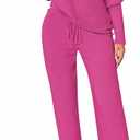 AOHITE Womens 2 Piece Outfits One-Shoulder Knit Pullover Sweaters Top Wide Leg Pants Sets Sweatsuit Tracksuit (X-Large, B Rose Red)
