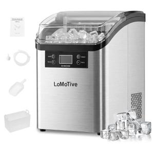 Countertop Ice Maker, 45Lbs/Day Clear Ice Cube Maker with Self-Priming Water Supply, 24 Cubes Ready in 13 Mins, 6 Ice Thickness Levels, Stainless Steel Ice Maker Machine for Home Kitchen Office Bar