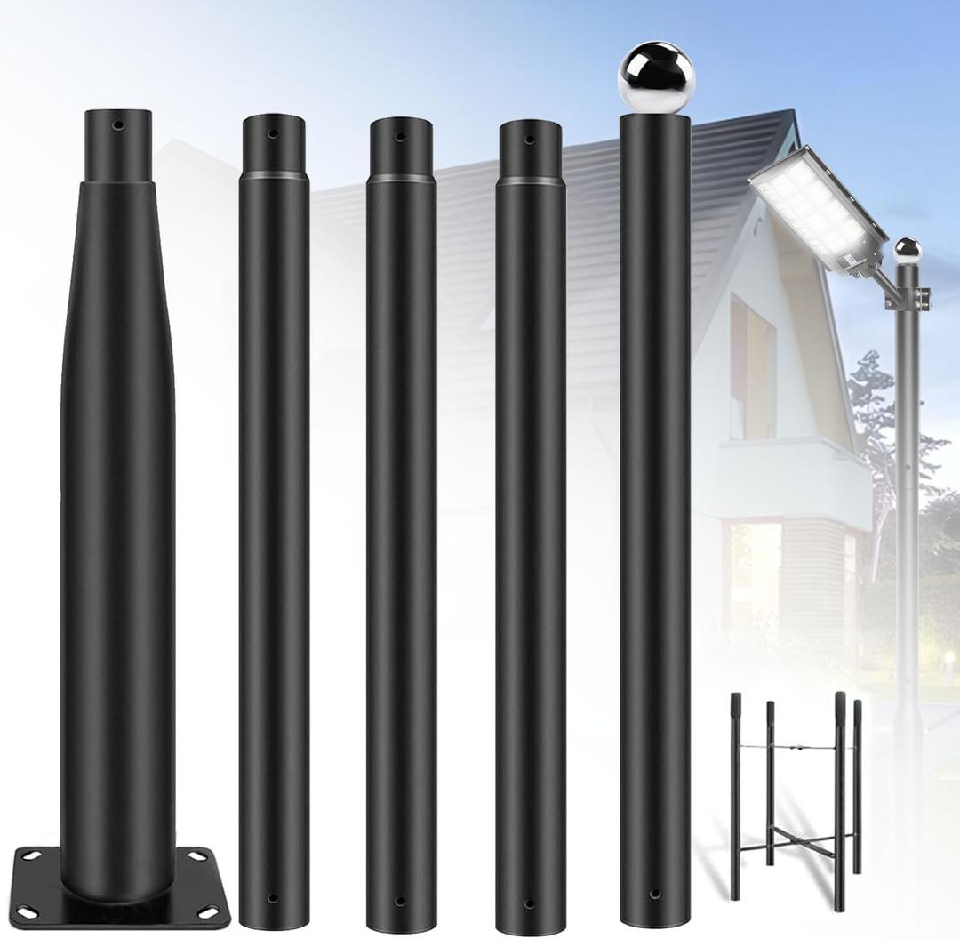 Street Light Pole 16Ft Tall, Solar Split Street Lamp Post for Outdoor Light Galvanized Heavy-Duty Metal Light Pole with Mounting Steel Anchors for Patio, Street Basketball Courts