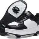 HSQ Fashion Sneaker Roller Skate Shoes for Boys Girls Kids Detachable Wheeled 2 in 1 Skating Shoes with Wheels (5 Big Kid, Black/White 156)
