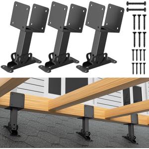 4x4 Heavy Duty Adjustable Angle Pergola Brackets Kit, Black Metal Roof Riser Beam Bracket (3 Pack)