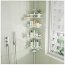 HapiRm Corner Shower Caddy Organizer  Shower Organizer Corner with Soap Holder, Toothbrush Holder and 4 Hooks, Rustproof Bathroom Shelf Tension Pole Available for 27.6 to 108.3 Inch  White