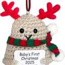 Baby's First Christmas Ornament 2025  Handcrafted Crochet Reindeer Tree Decoration for Newborns  Cute Baby Keepsake Gift with Red Antlers & Scarf