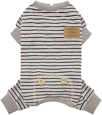 KYEESE Dog Pajamas Soft Striped Pet Jumpsuit Lightweight Doggie Jammies 4 Legs Dog Clothes Stretchable Pajamas Breathable Cozy Outfit Comfortable Onesie for Small Dogs,Ivory Brown Striped, Large