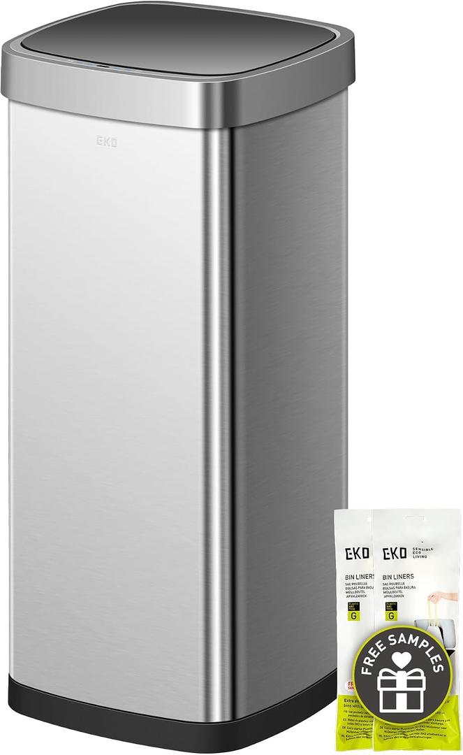 EKO EcoSmart Tall and Large Kitchen Trash Can, 80L/21.1G High Capacity, Touchless Soft Square Motion Sensor Garbage Can, Brushed Stainless Steel