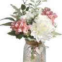 12" Artificial Silk Flowers with Glass Vase for Mom, Realistic Fake Flower Arrangement for Table Centerpiece, Boho Farmhouse Home Decor for Living Room, Kitchen, Office