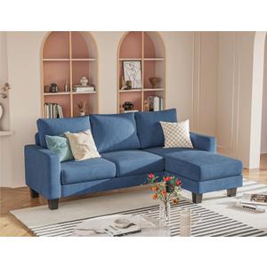 Homall Sofa for Living Room, Couch with Convertible Chaise, 3 Seat L-Shaped Sofas, Comfy Fabric Couches for Apartment, Small Space, Blue