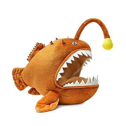 Anglerfish Plush Toy - Cute 12" Brown Anglerfish Creepy Stuffed Animals Toys Real Sea Life Goosefish Lanternfish Plushie,Gift Toys for Kids Birthday Christmas Halloween,Home Decor
