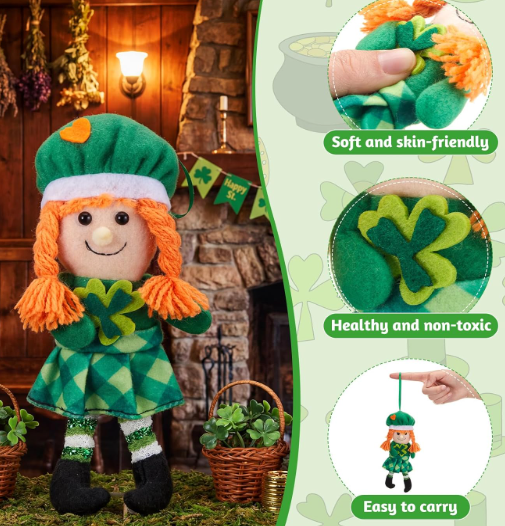 Shappy Leprechaun Plush Girl Toy St. Patrick's Day Plush Toy Doll St Patricks Day Decorations Irish Stuffed Decor (Girl)